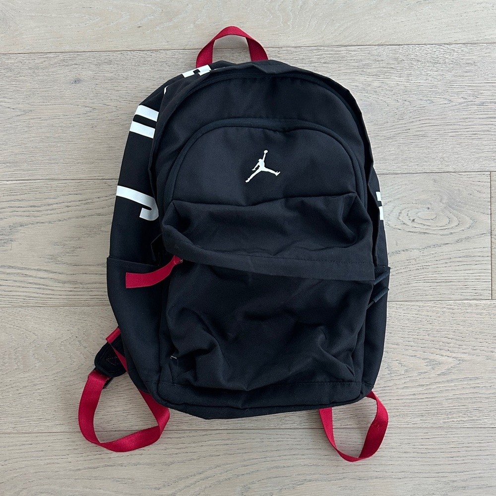 Jordan Black Backpack with White and Red Details